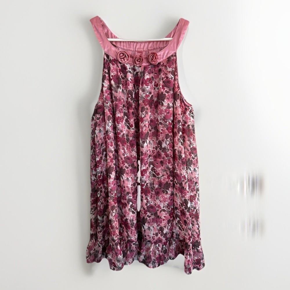 Vintage Y2K Elle Dress Sleep Floral Sleeveless Ruffle Clueless‎ Sheer Pink L